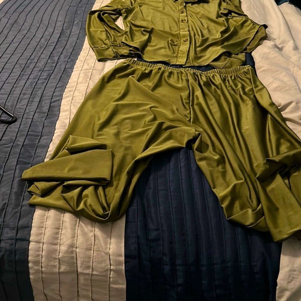 Olive Green Satin lounge Set